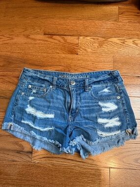 American Eagle Outfitters Ripped Medium Blue Denim Cutoff Shorts
